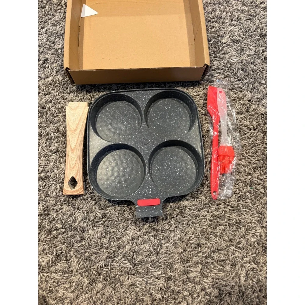 Nonstick 4 Cup Egg Frying Pan Granite Coating Pancake Maker with Spatula Set